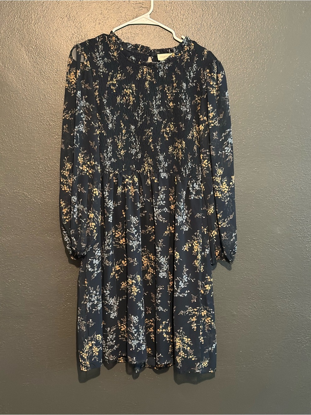 Orange Creek Navy Floral Smocked Long Sleeve Dress